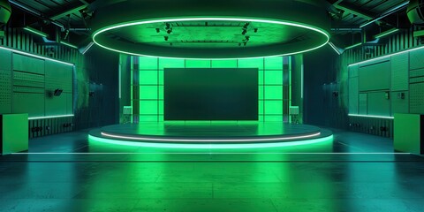 TV Show Studio Set with Virtual Background for News, Game Show, and Interviews - 3D Rendering