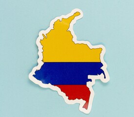 Colombia Map with Flag Colors on Light Blue Background