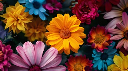 Colorful daisy flowers background, close up. Floral background.