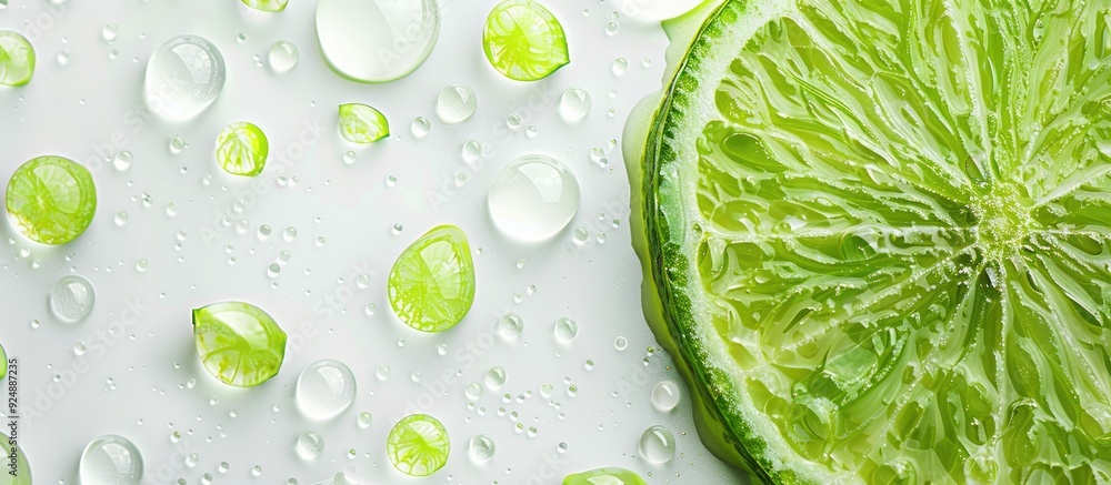 Poster lime slice with droplets of water on a white background providing ample copy space image