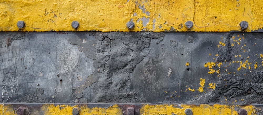 Poster grey and yellow painted metal plate with a random rectangle pattern background perfect for a copy sp