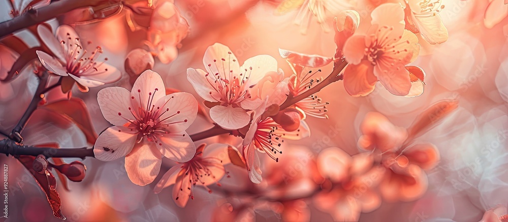 Poster A striking close up photograph showcases lovely blossoms on a wild tree in natural lighting with a soft focus creating a dreamy backdrop ideal for a copy space image