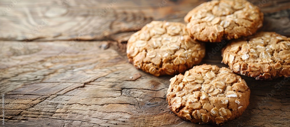 Poster oat cookies displayed on a rustic wooden table with space for copy in the image