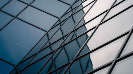 reflection with distortion in the window of a modern tall building