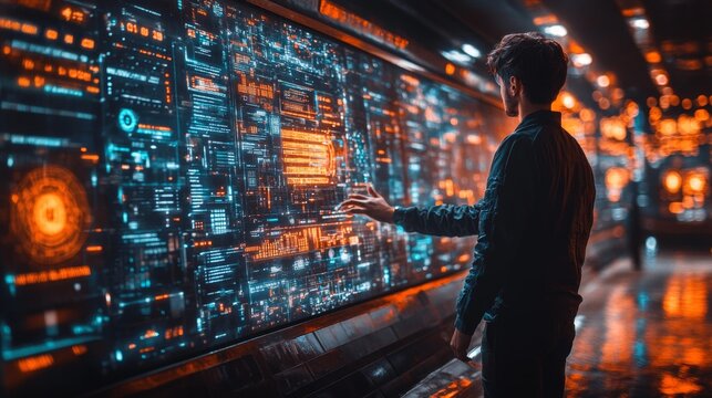 Futuristic digital interface with holographic display - generative ai