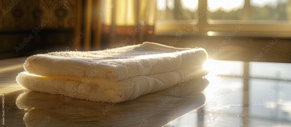 Poster a towel lays neatly on the table providing a clean and crisp copy space image