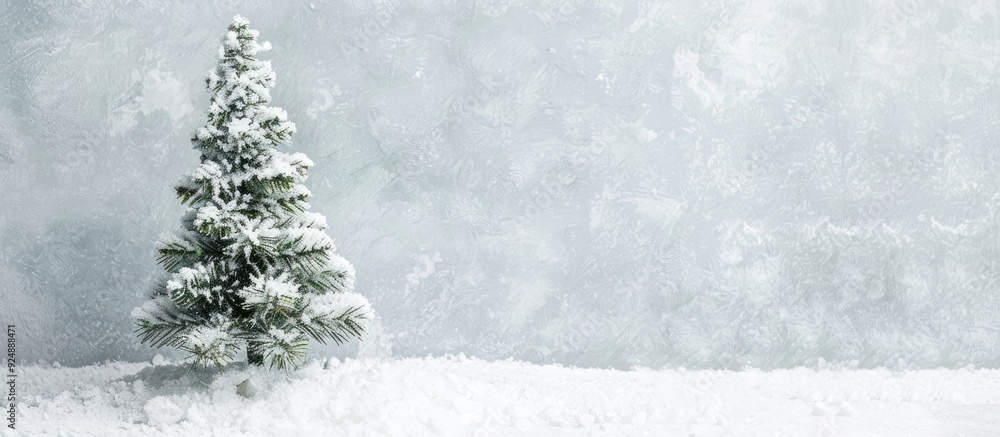 Poster snow covered mini christmas tree with copy space image perfect for a winter greeting card to convey 