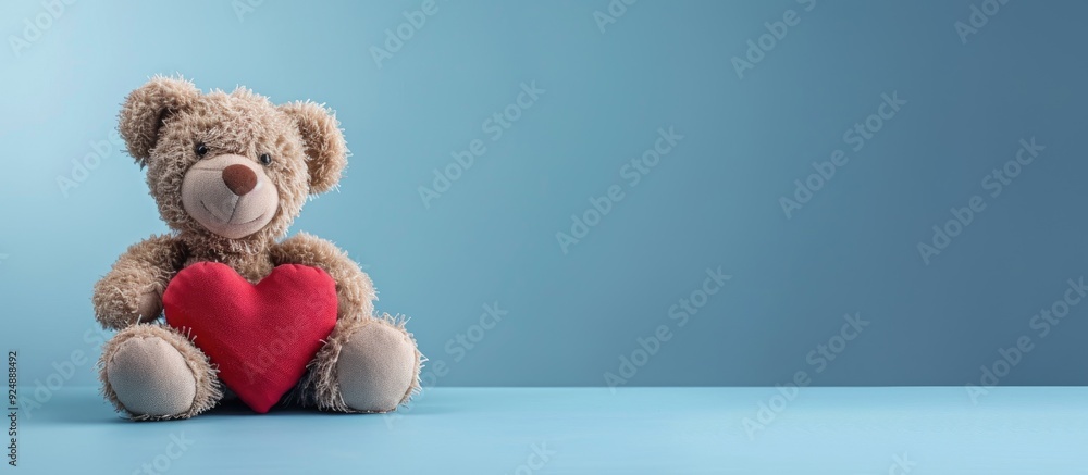 Aufkleber a teddy bear and a heart set on a blue background perfect as a valentine s day gift with ample copy 