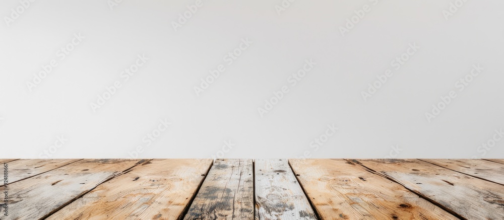 Poster front view of an empty wooden table with a white background perfect for incorporating a copy space i