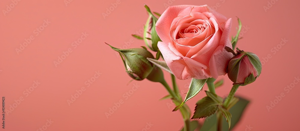 Poster valentine s day setting features a lovely pink rose buds and a pink backdrop with room for additiona
