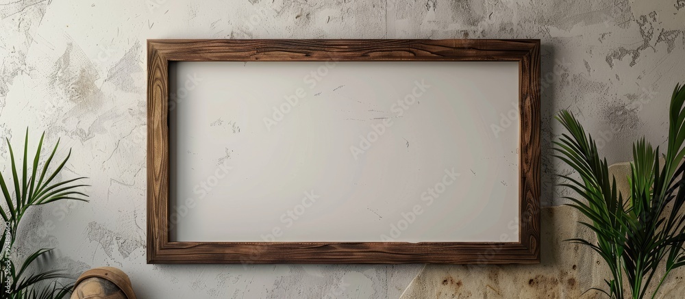 Leinwandbilder wooden frame viewed from above as a flatlay for a mockup template with copy space image