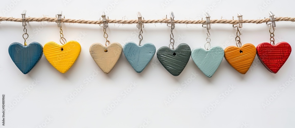 Aufkleber a variety of heart shaped clips in different colors set against a white backdrop tightly fastened wi