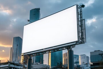 Blank Billboard in Urban Setting with Skyscrapers