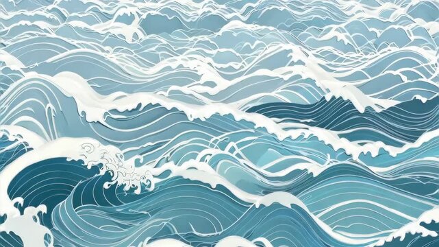 Abstract seamless pattern with Japanese waves, simple vector background.