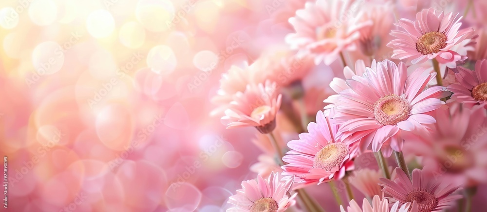 Aufkleber a festive background with delicate gerbera flowers in full bloom frames a soft pastel floral card se