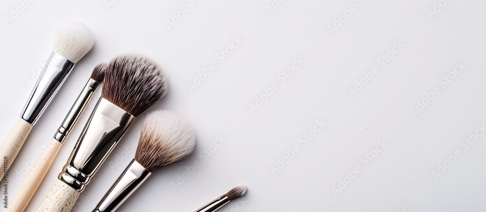 Poster professional makeup brushes set isolated on a white background with copy space image available