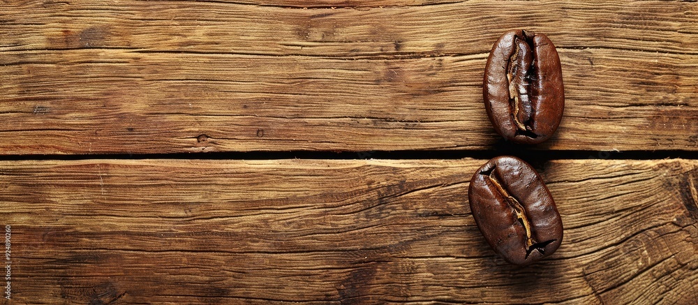 Aufkleber Retro vintage style coffee bean on wood background with a filter effect creating a captivating copy space image
