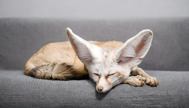 fennec fox sleeping on the sofa