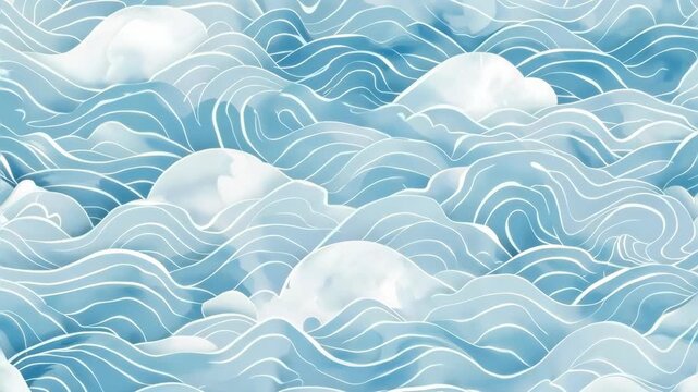 Abstract seamless pattern with Japanese waves, simple vector background.