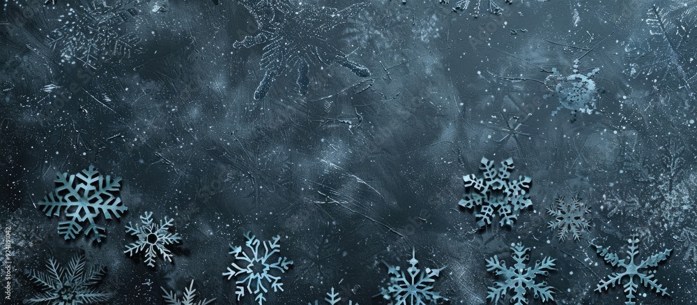 Poster unique christmas backdrop featuring blue snowflakes on a dark gray background with space for additio
