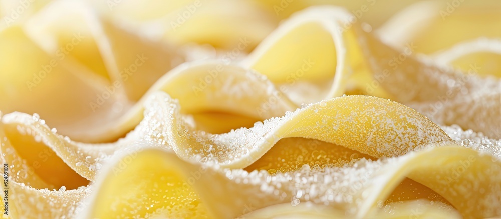 Poster Selective focus on a close up shot of raw trivelle pasta for a background with copy space image available