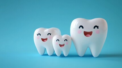Obraz premium Happy teeth family smiling on a blue background