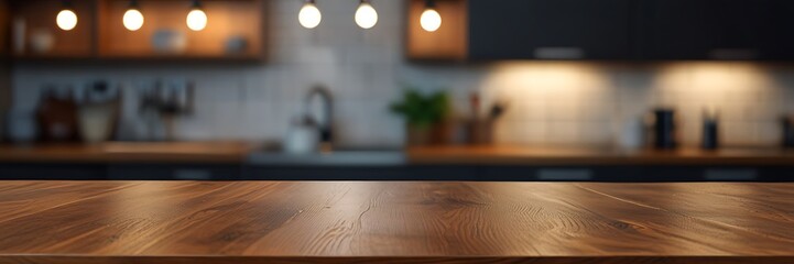 Abstract empty wooden desk table with copy space over interior modern room 