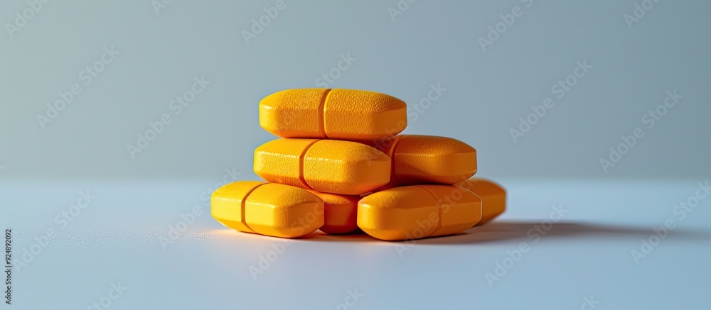 Aufkleber turmeric herb pills displayed in a stack with room for copy in a medical and healthcare themed image