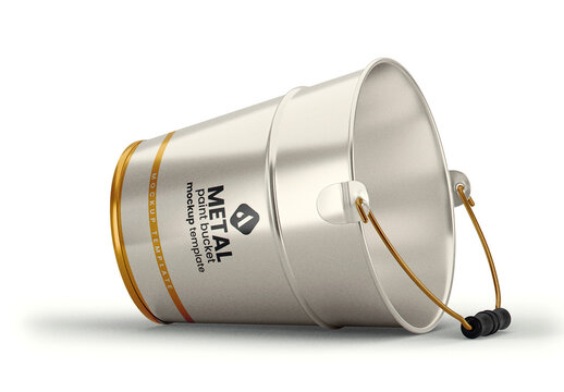 Tilted Metallic Bucket Mockup