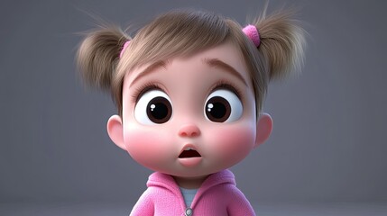3D Cartoon Baby Girl with Round Cheeks and Adorable Expressions