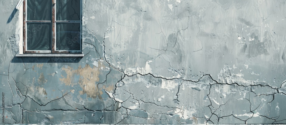 Poster the house s gray wall shows cracks from substandard construction creating a distressed appearance in