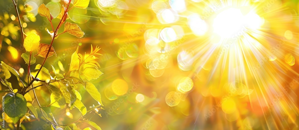 Poster copy space image featuring a sunny abstract summer background with bokeh and sun transitioning into 