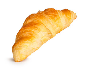 Side view of brown croissant isolated on white background with clipping path