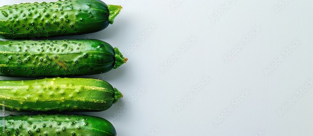 Poster fresh healthy cucumber showcased on a plain white backdrop with ample copy space image for health fo