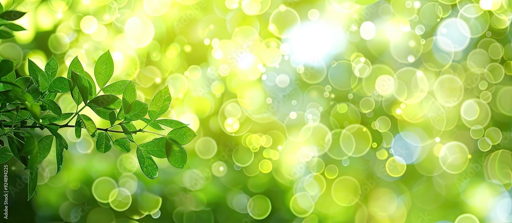 Poster summer green hues on a soft abstract blurred texture with a bokeh background provide a fresh setting