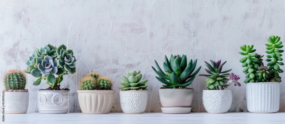 Aufkleber Succulent plants arranged in an array featuring varying cacti types with copy space image