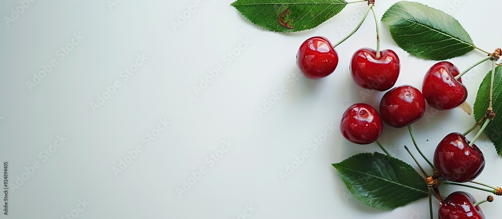 Poster tart cherry with a white background in the copy space image