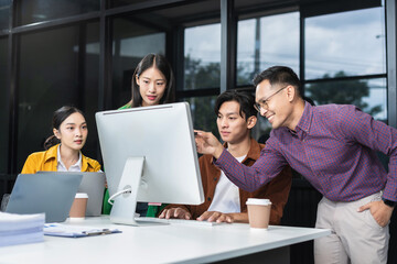 Fototapeta premium Successful business team, working and update tasks with milestones progress planning and professional investor working new start up project in the office.