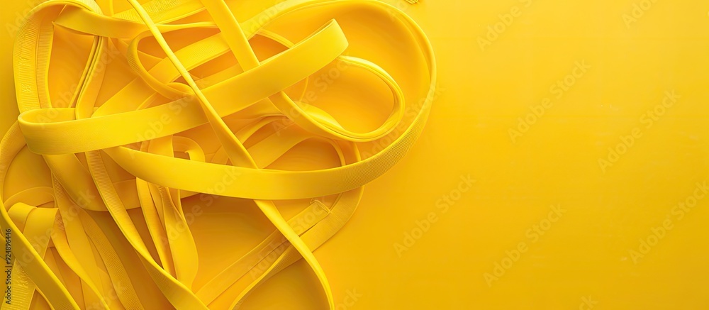 Aufkleber fitness elastic bands arranged on a yellow background with ample copy space image