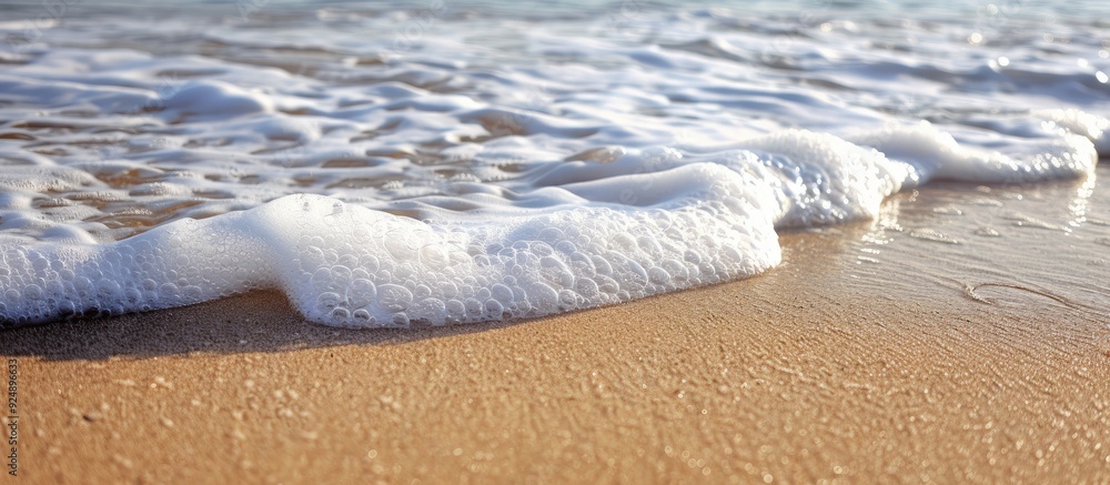 Poster sandy beach with white foam in the background ideal for copy space image