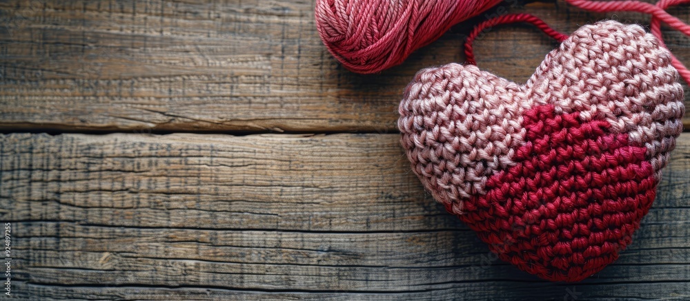 Aufkleber vertical valentine s day themed image with a crocheted pink and red heart amigurumi displayed on a w