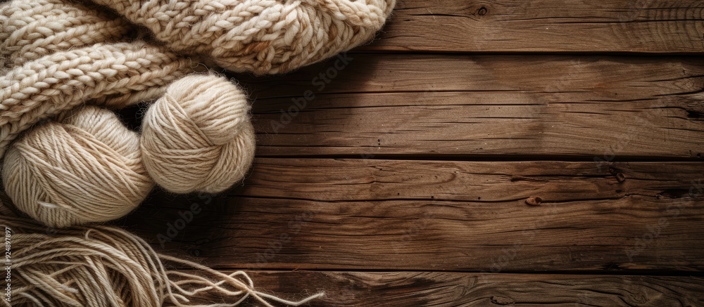 Aufkleber wooden background with copy space image of wool