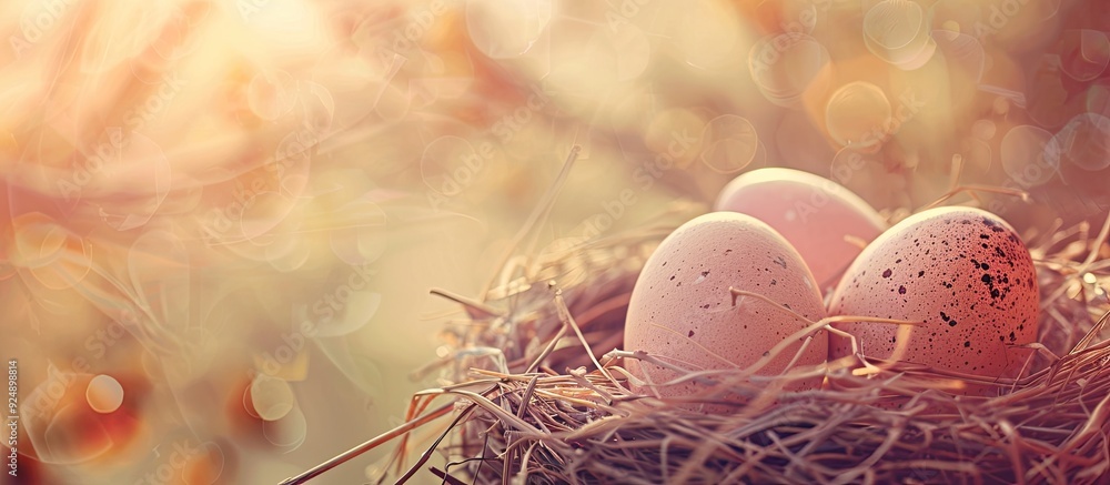 Fototapete Easter themed background featuring an egg nestled in a nest creating a serene ambiance for text placement in the copy space image