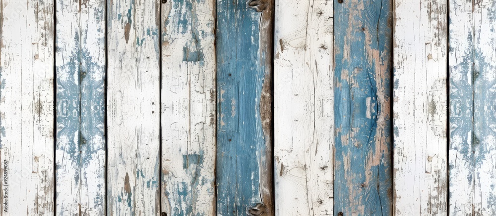 Poster an old white and blue wooden header background with a vintage style and shabby paint creating a rust