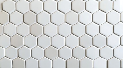 White hexagon tiles arranged in a minimalist pattern, offering a clean and simple aesthetic.