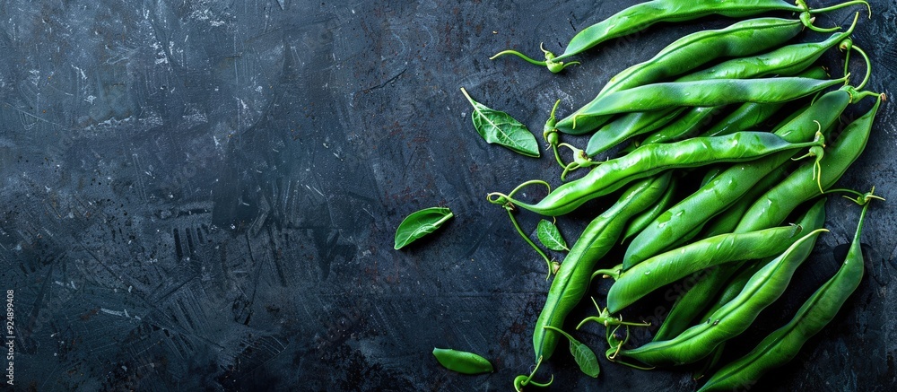 Poster fresh organic beans arranged in pods captured in a top down photo showcasing a concept of garden fre