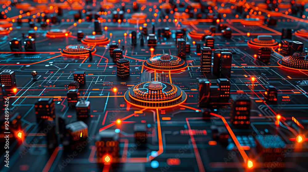 Aufkleber high-tech background with glowing circuit patterns, symbolizing advanced technology, innovation, and