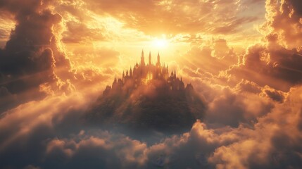Abstract kingdom of heaven. Palace in the sky.