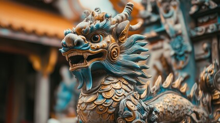 Obraz premium Chinese dragon statue in the temple. Chinese New Year. Asian gargoyle Thailand