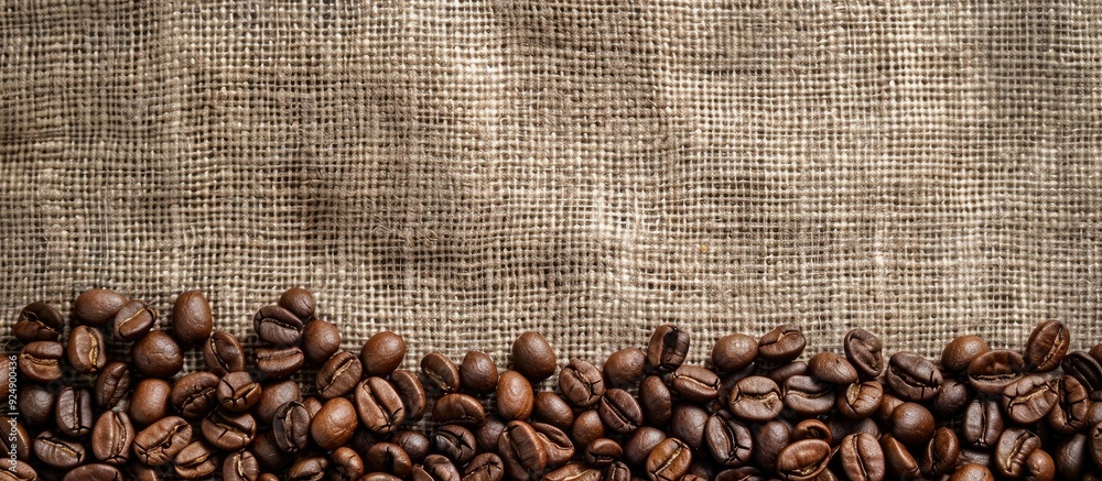 Aufkleber linen fabric backdrop with roasted coffee beans as a focus perfect for copy space image
